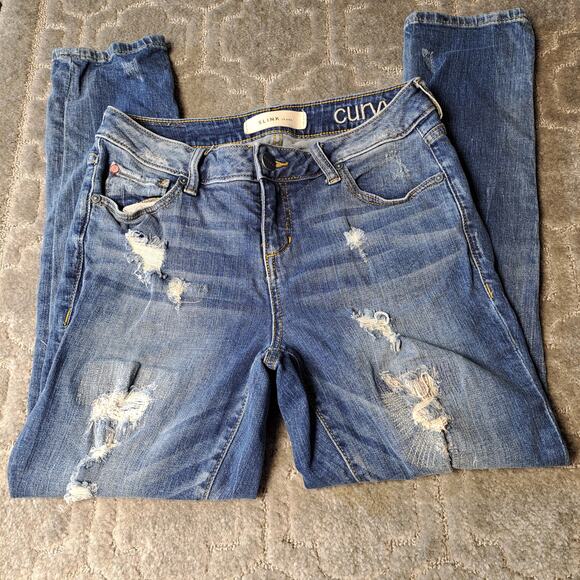 SLINK JEANS CURVY SUPER DISTRESSED WOMENS SIZE 4 STRETCH 27x27 CASUAL ANKLE - Picture 2 of 10
